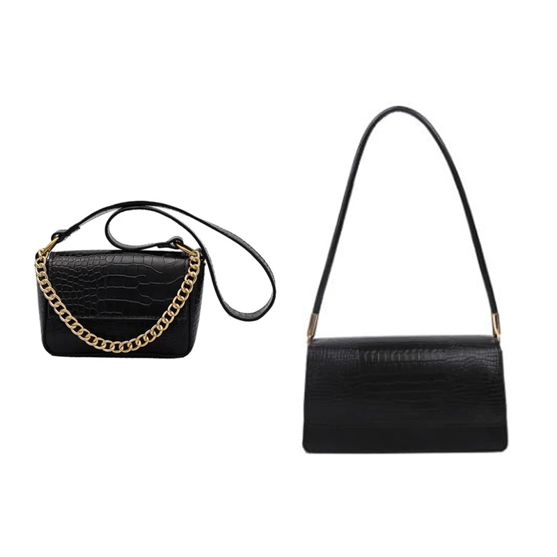 

NEW-2 Pcs Bag: 1 Pcs Chain Lock Messenger Bag 11X8X6cm & 1 Pcs Underarm Shoulder Bags 24X8X13cm