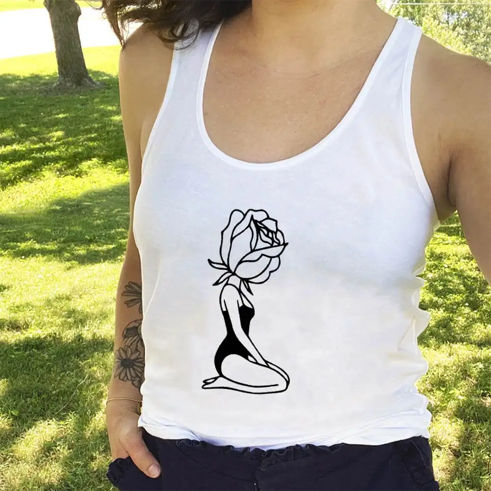 

Жилет с графическим рисунком девушки розы Новое поступление летние забавные повседневные Хлопковые женские Майки Топы натуральные майки п...