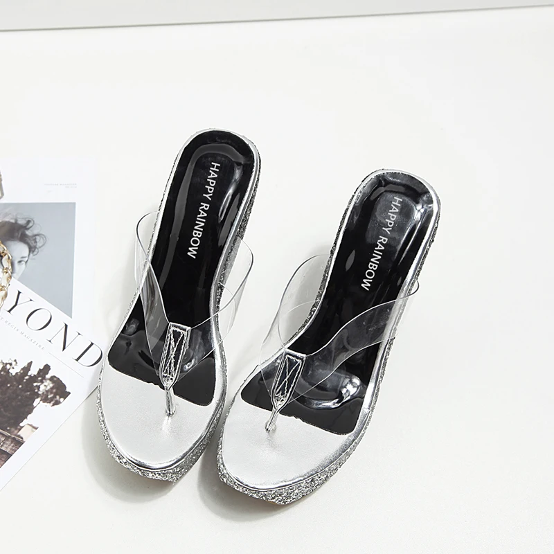 2019 Для женщин хрустальные Блестки сандалии на танкетке фиолетовый тапочки