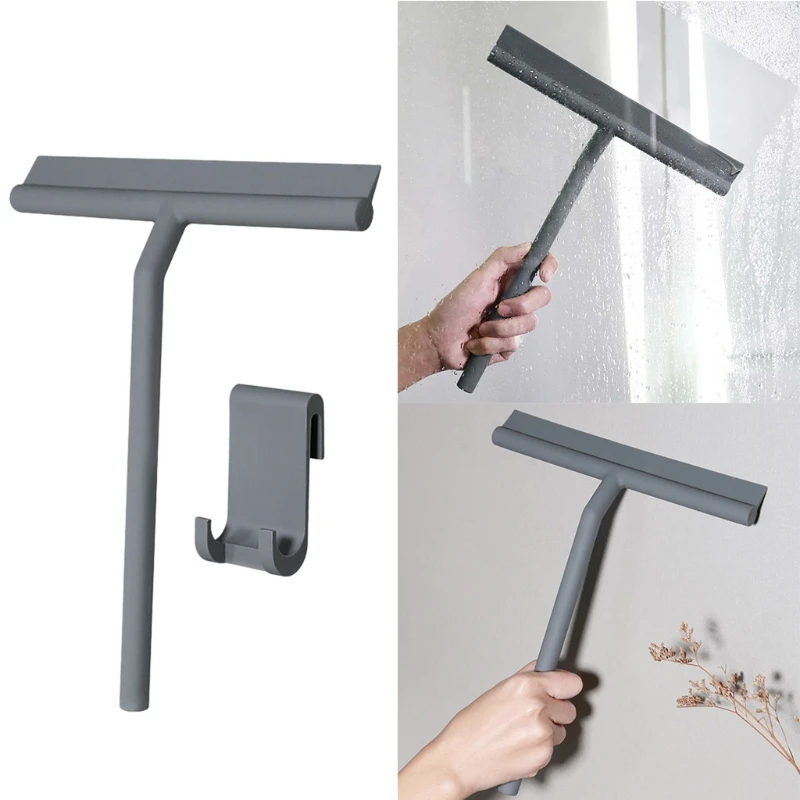 

4X7B Shower Squeegee Window Glass Wiper Scraper Cleaner Silicone Blade Hook Bathroom