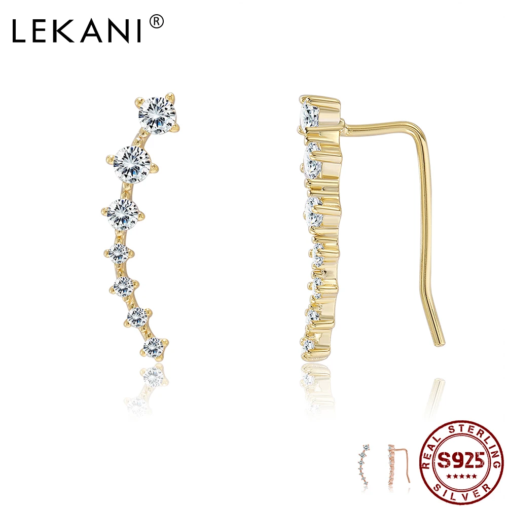 

LEKANI S925 Sterling Silver For Women Simple Shiny Cubic Zirconia Clip Earrings Trendy Gold Color Ear Clips Silver Fine Jewelry