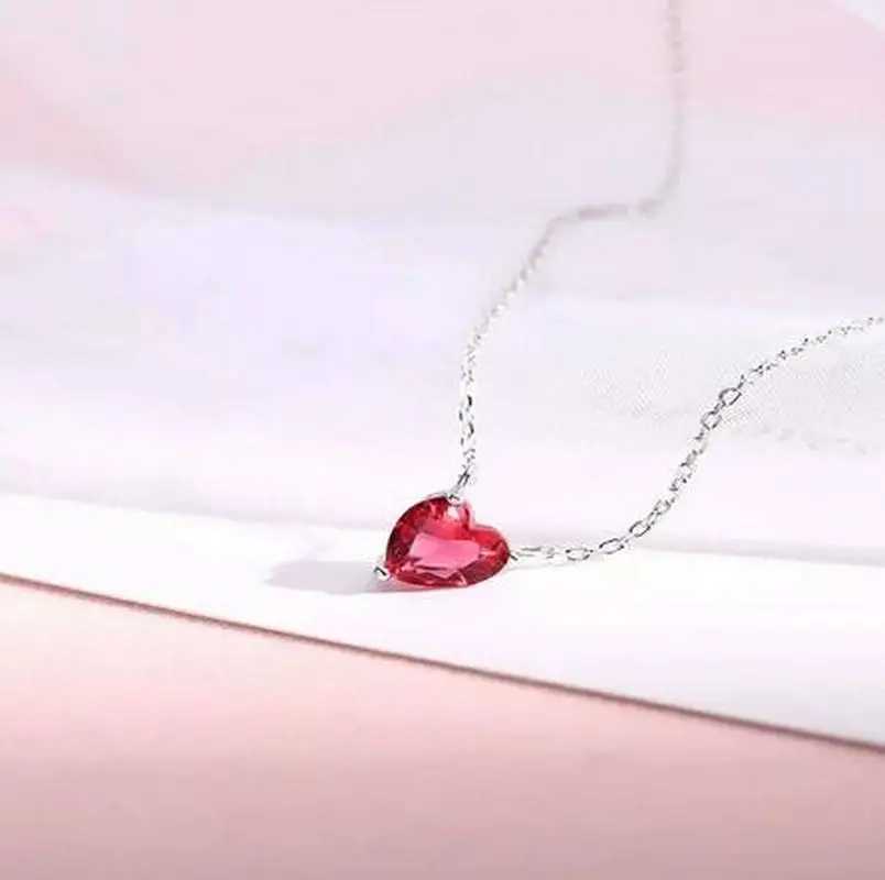 Ожерелье из стерлингового серебра 925 пробы с рубинами и цепочкой до ключицы кулон