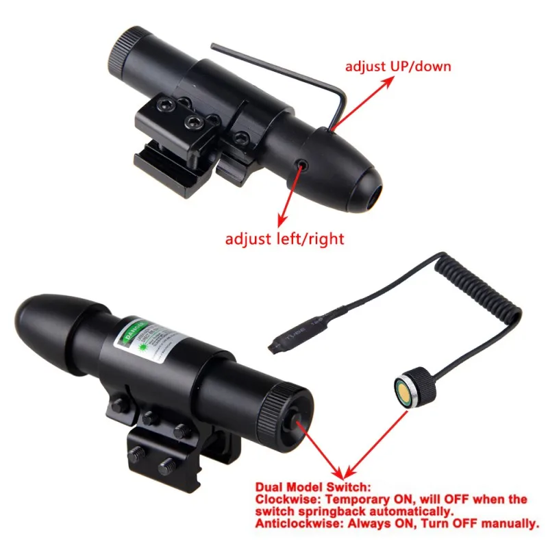 Тактический Регулируемый 5 мВт зеленый лазерный прицел Красный для охоты Трубка