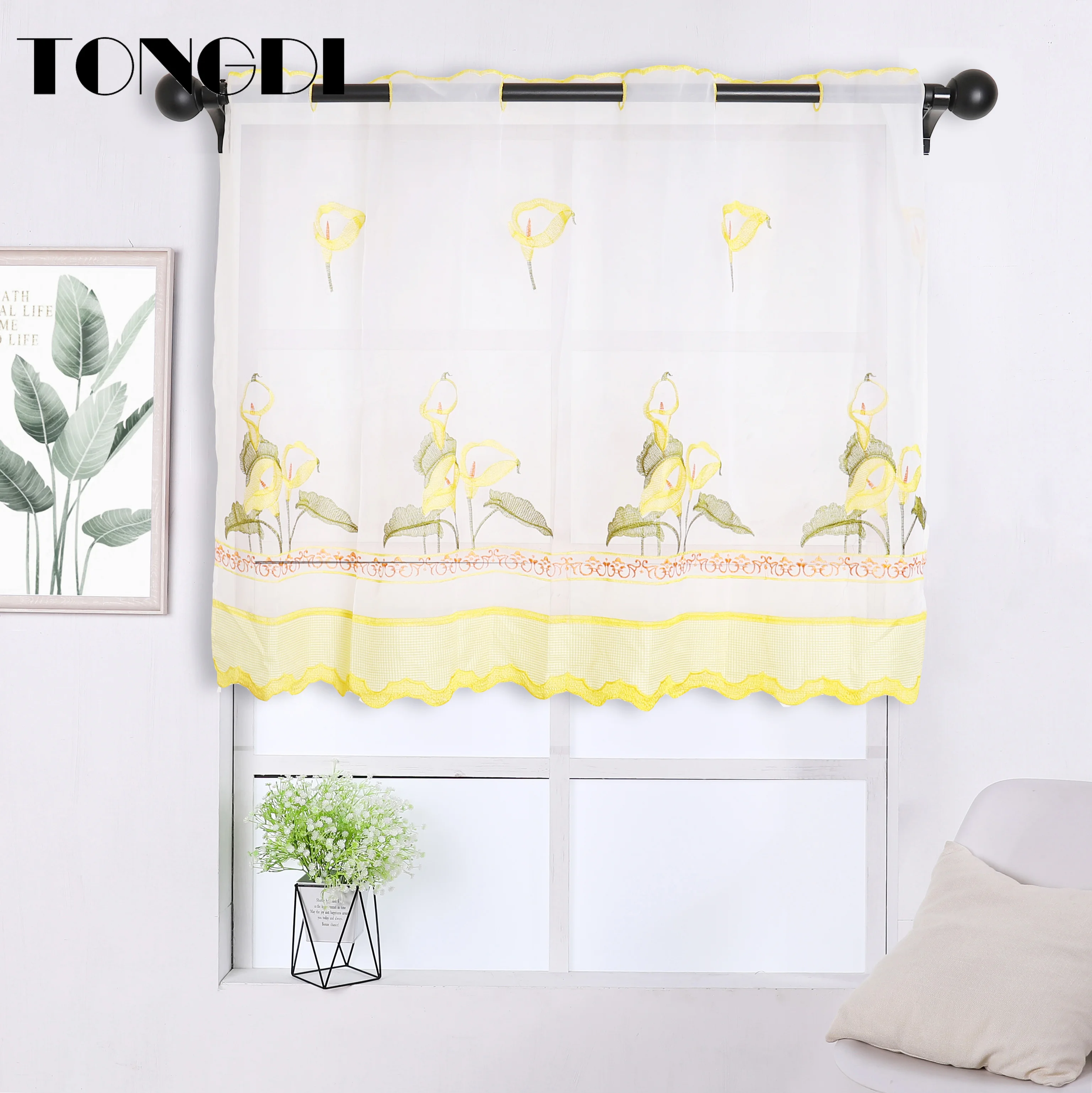 Занавески TONGDI для кухни прозрачные ярусы фрукты тюль кафе красивая вышивка окна