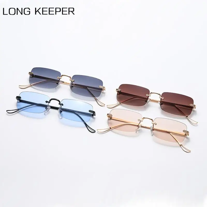 

High Quality Rectangle Sunglasses Men Rimless Brand Design Metal Fashion Square Sun Glasses for Women Lens Frameless