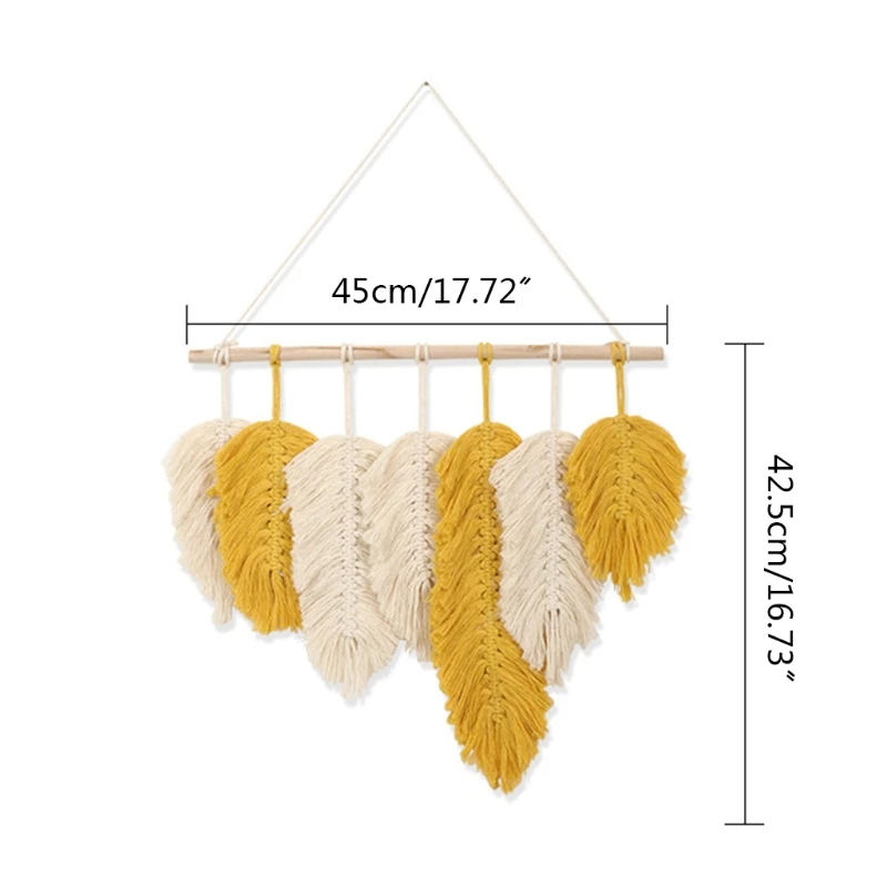 

Handmade Macrame Wall Hanging Cotton Feathers Woven Leaves Headboard Door Porch Hangers Boho Decor Tapestry