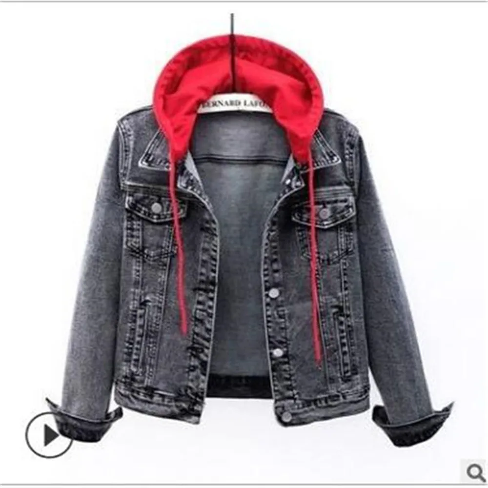 

Женская джинсовая куртка с капюшоном, короткая Студенческая куртка с длинным рукавом в Корейском стиле, весна-осень 2021