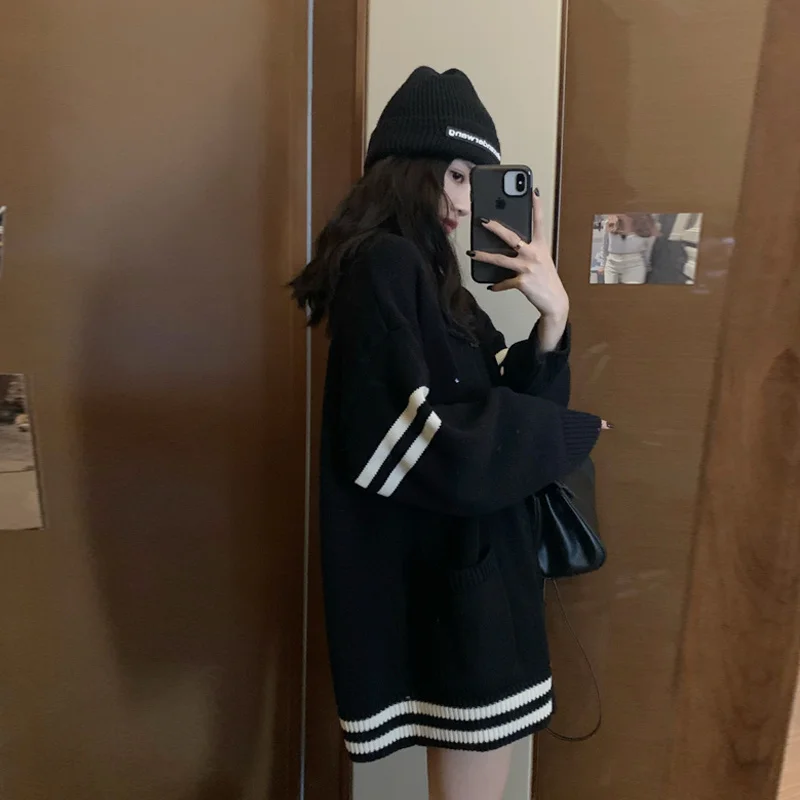 Черный свитер пальто Женский Зимний вязаный кардиган новый дизайн 2021 для