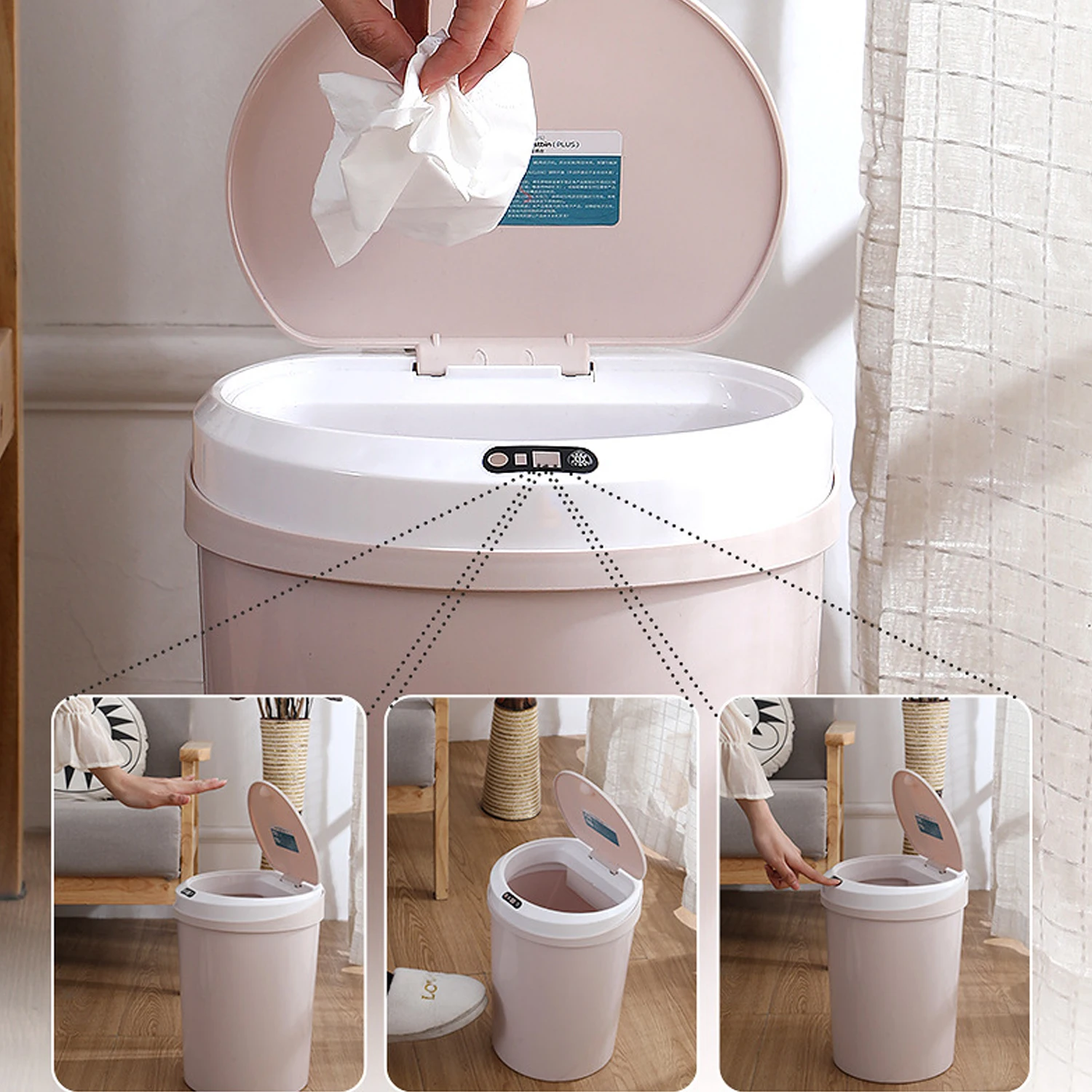 

12L/3.2Gal Touch-free Trash Cans Knock Trash Cans Automatic Garbage Can Infrared Motion Sensor with Lid for Kitchen Bathroom