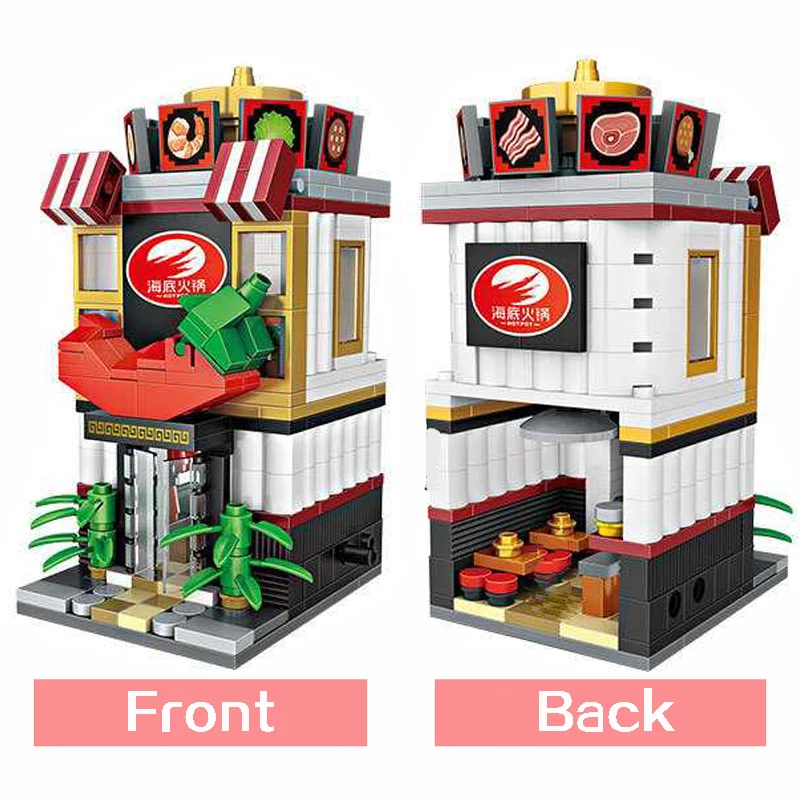 LOZ 1627 г. городская улица горячий горшок магазин еды архитектура ресторана 3d