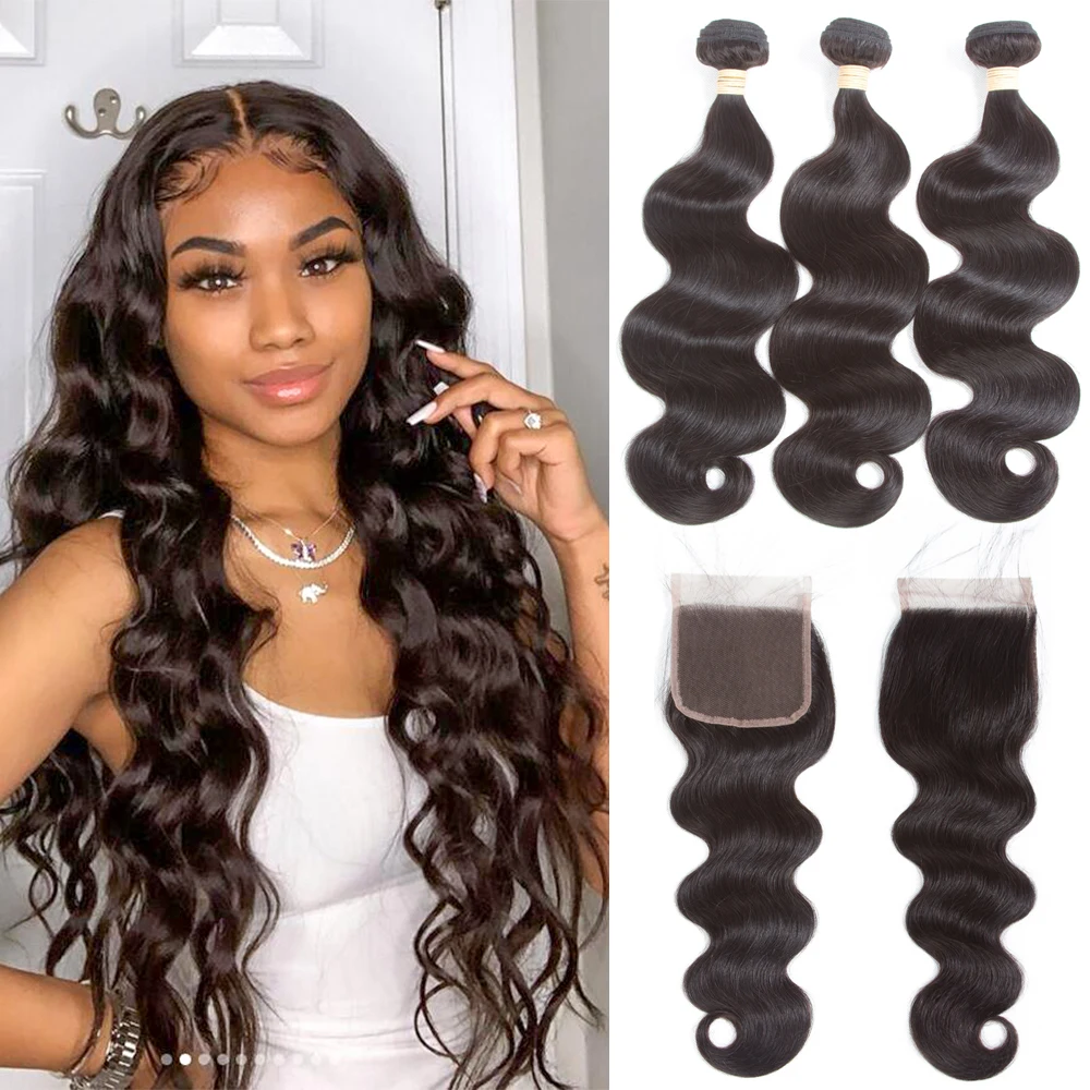 Натуральные кудрявые пучки волос с закрытием не Реми волосы уток 3 пряди