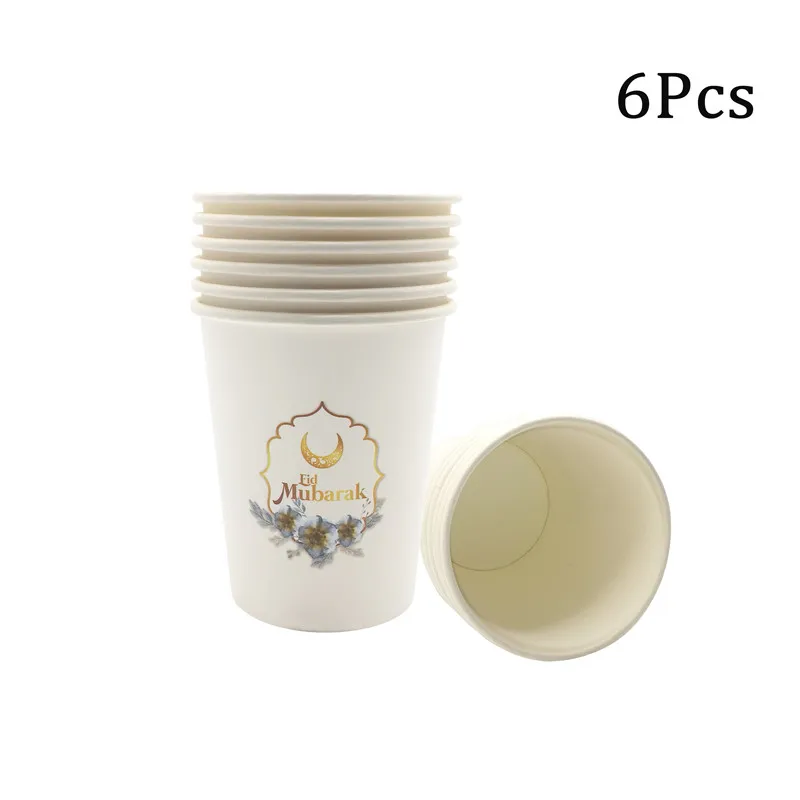 6pcs EID MUBARAK Paper Stickers Plates Cups Cupcake Wrappers Toppers Tableware Islamic Muslim Ramadan Decoration Party Supplies | Дом и сад