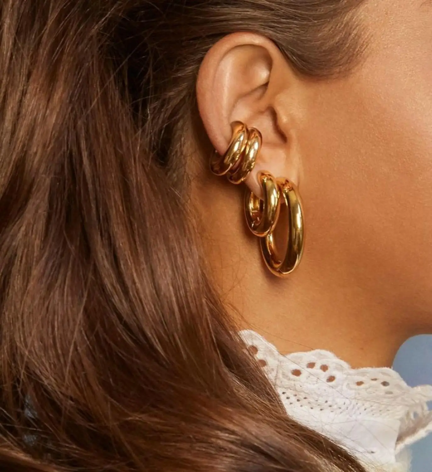 Модные простые серьги-кольца золотого цвета из латуни маленькие большие круглые