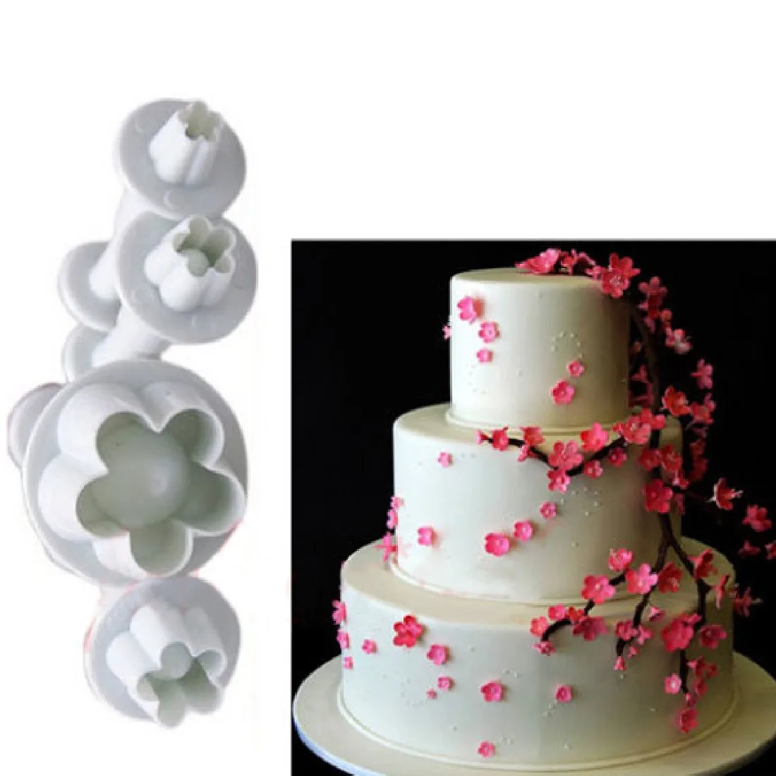 4 Pieces Food Mould Plum Blossom Embossing Die Plastic Baking Tools for Biscuit Mousse Cake |
