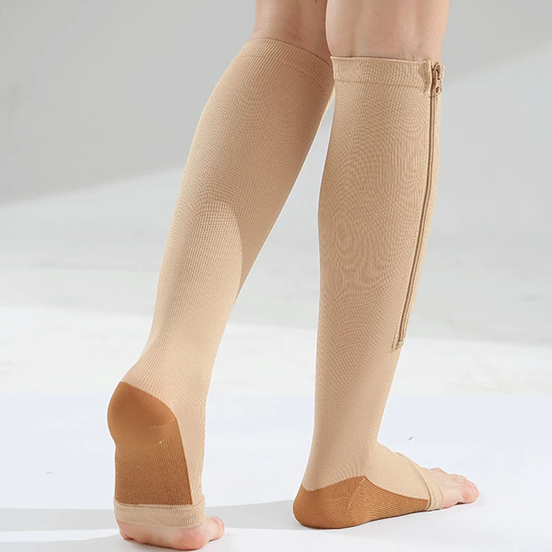 Чулки компрессионные с открытым носком до колена на молнии | Женская одежда
