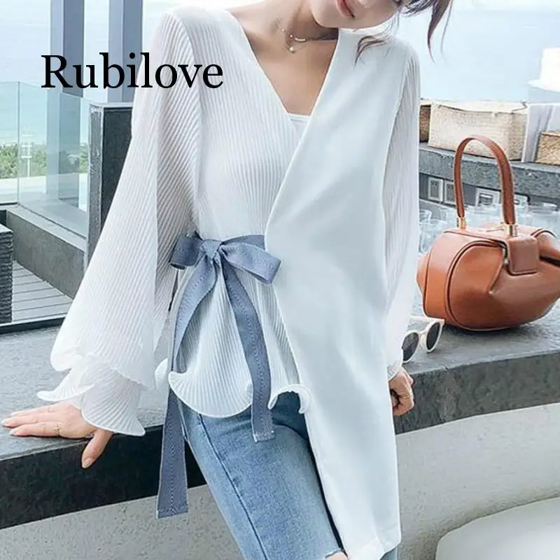 Элегантная женская белая Асимметричная рубашка с бантом и длинным рукавом