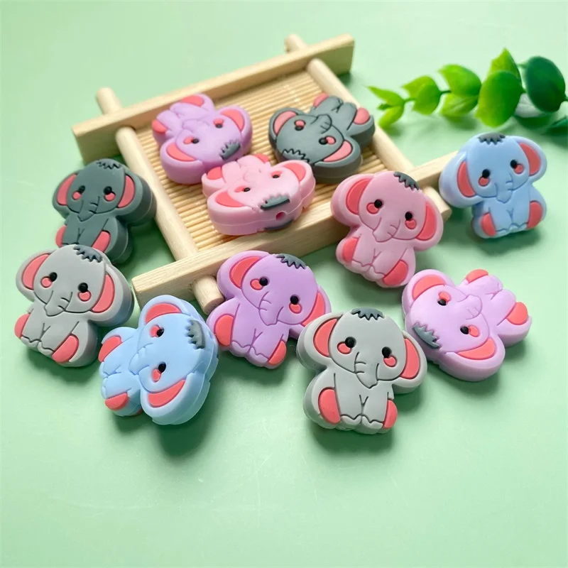 10pcs Silicone Teether Beads BPA Free Mini Elephant Animal DIY Baby Teething Pacifier Chain Toys Gift goods |