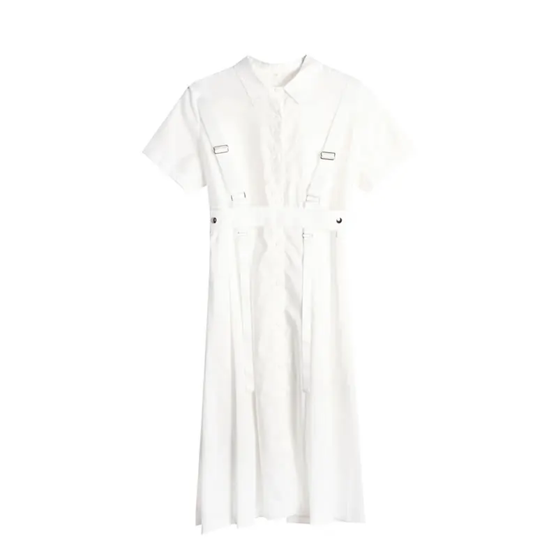 

XITAO Solid Color Splicing Suspenders Dress Summer New Fashion Tooling Turn-down Collar 2021 Street Trendy Women WMD1288