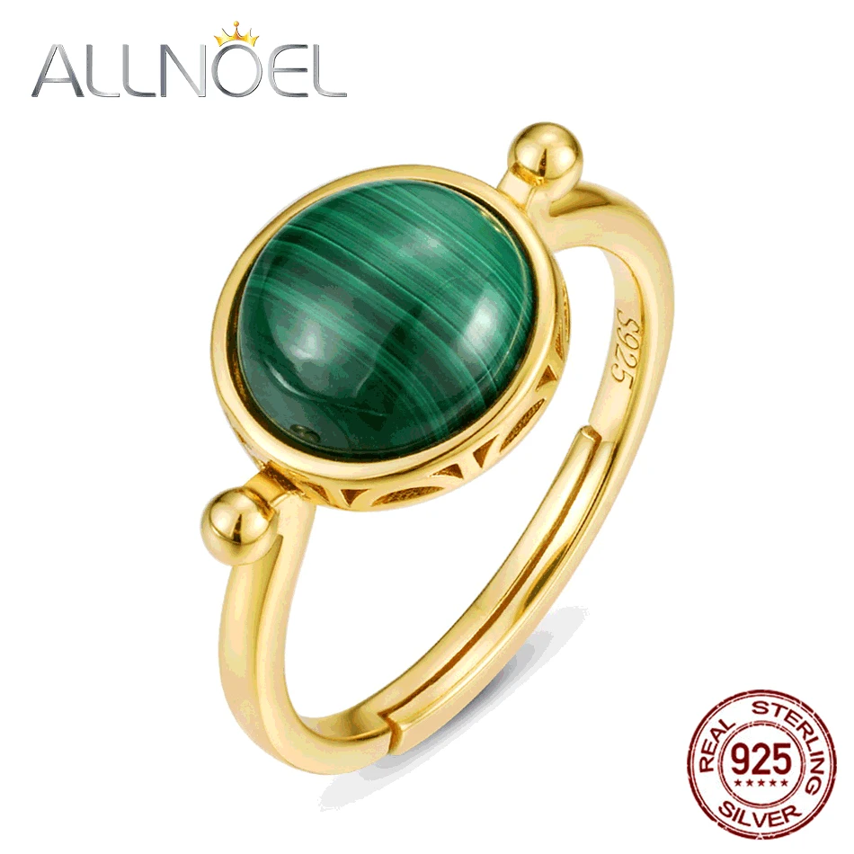 

ALLNOEL 925 Sterling Silver Ring For Women 9 * 9mm Strawberry Crystal Malachite Adjustable Ring Engagement Wedding Fine Jewelry