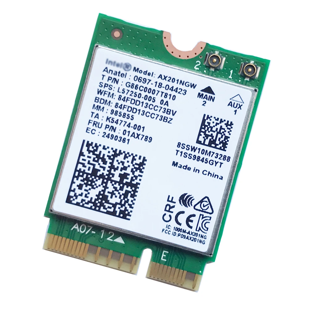 Intel Wi-Fi 6 AX201 Bluetooth 5 0 Dual Band 2 4G/5G Wireless NGFF Button E CNVi Wifi Card AX201NGW 4 ГГц/5G hz 802.11ac / ax |