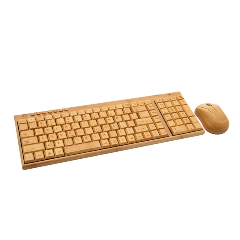 P9YE Bamboo Keyboard Mouse Wireless Combo Set For Laptop PC Office USB Plug and Play