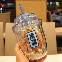 410ml hot sale milk cup with lid straw large capacity double juice bottle flash as plastic water cup travel coffee cup