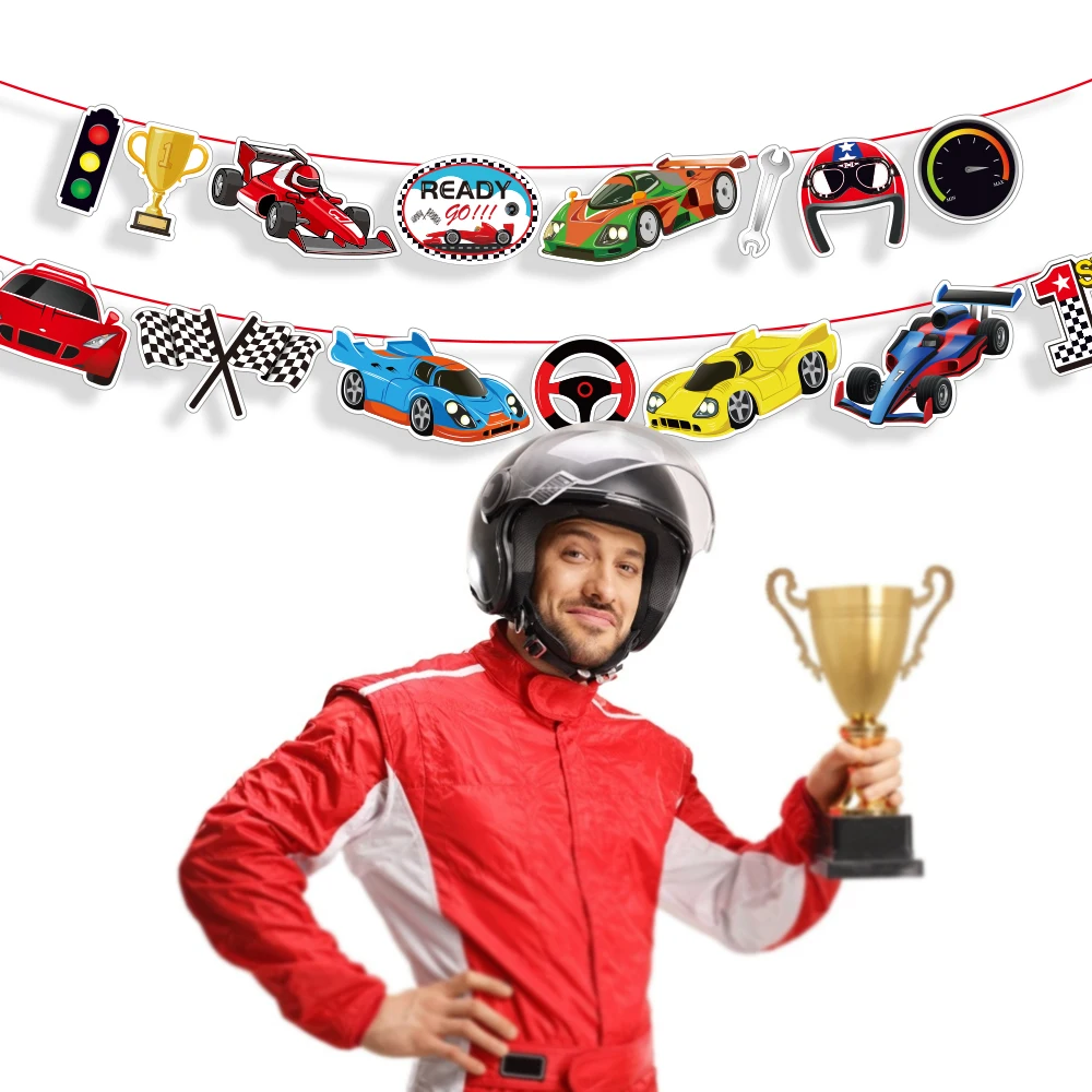 

Cool Racing Car Lattice Party HAPPY BIRTHDAY Banner Wall Hanging Backdrops Flag Tableware Sets Game Party Favors Decorations