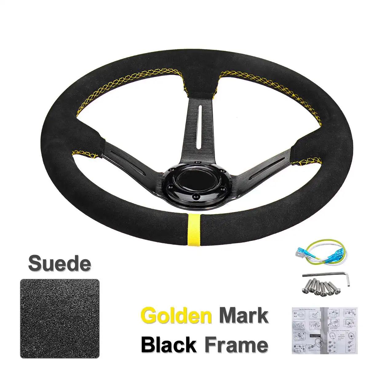 

Universal Refitting Racing 14inch 350mm Deep Corn Drifting Car Steering Wheel/Leather Red Black Golden Suede/PU/PVC