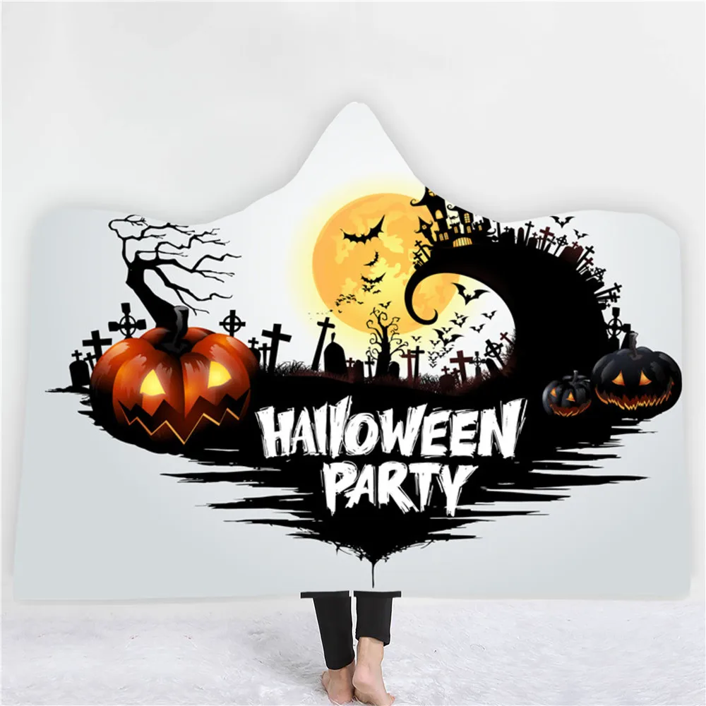 Одеяло с капюшоном для Хэллоуина переносное одеяло 3D принтом взрослых и детей
