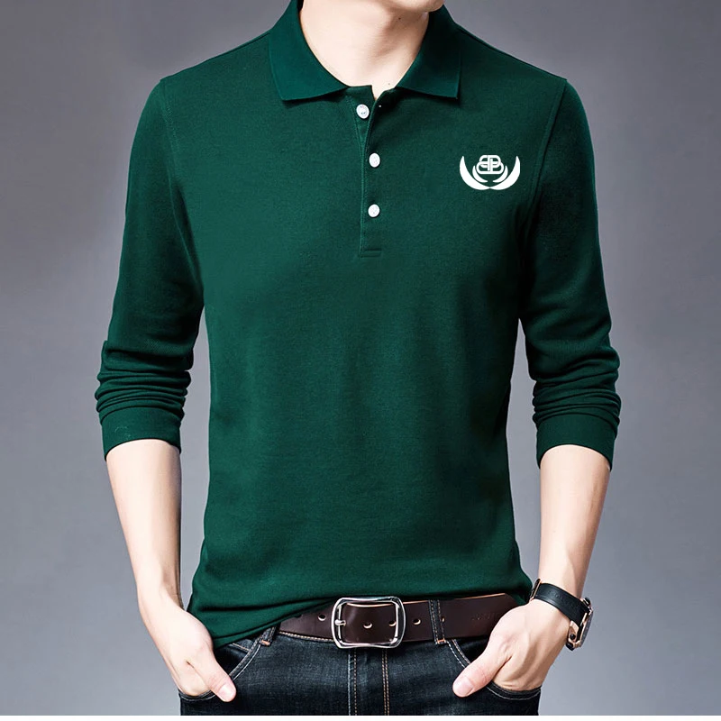 

Spring 2021 Fashion Print Long Sleeve Lapel Tee Men's Comfortable Cotton Polo Shirt Breathable