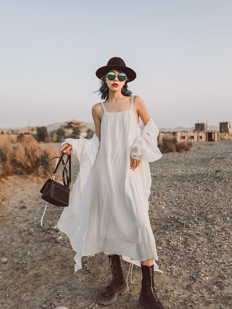 

IRINAMS076 Spring Summer 2021 Original Design New Arrivals Spaghetti Straps Long Simple Cotton Dress Women