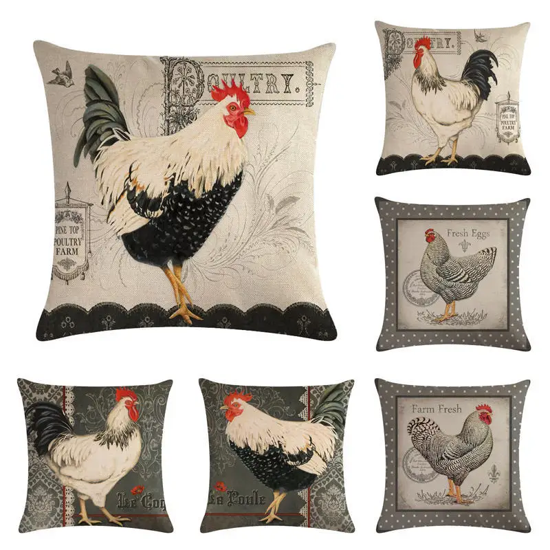 

Linen Cushion Cover Single-side Chickens Printed Customizable Dustproof Home Decoration Pillowcases For Sofa 45 * 45 cm 1pc