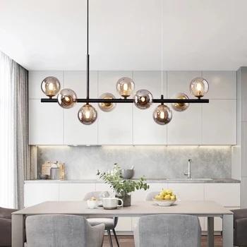 Nordic Modern LED Pendant Gold Light Glass Ball 11 Heads Hanging Lamp for Kitchen Living Dining Room Suspension Luminaire Design