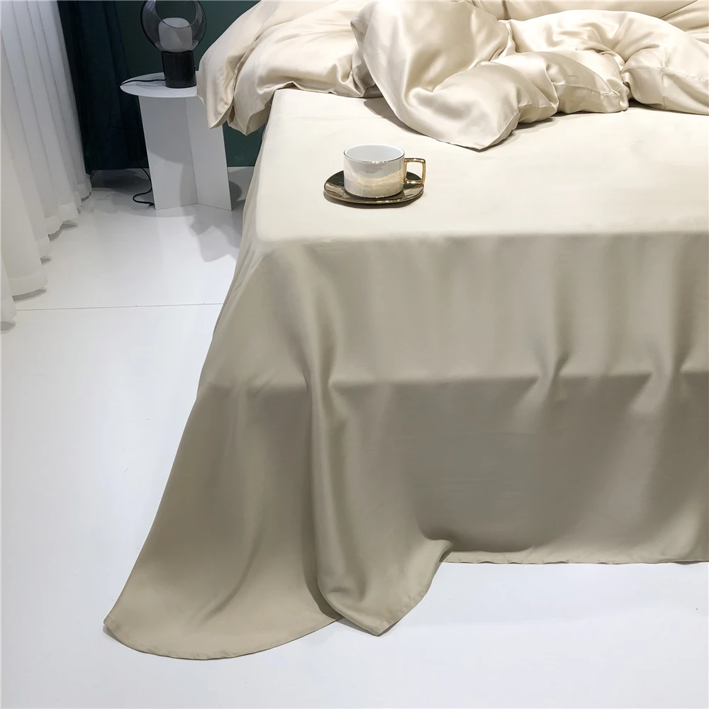 

SlowDream Women Champagne Gold 100% Silk Bedding Set Healthy Beauty Duvet Cover Pillwocase Queen King Flat Sheet Home Textiles