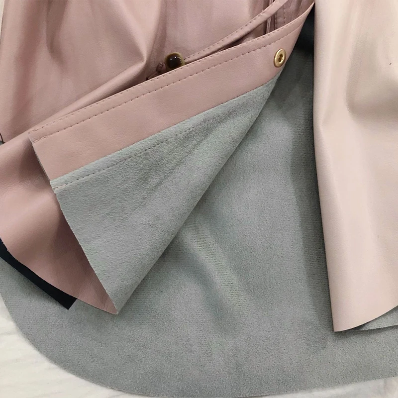 

Women Colorblock Leather Jacket Adjustable Waist Loose Minimalist High Street Coat Excellent Quality