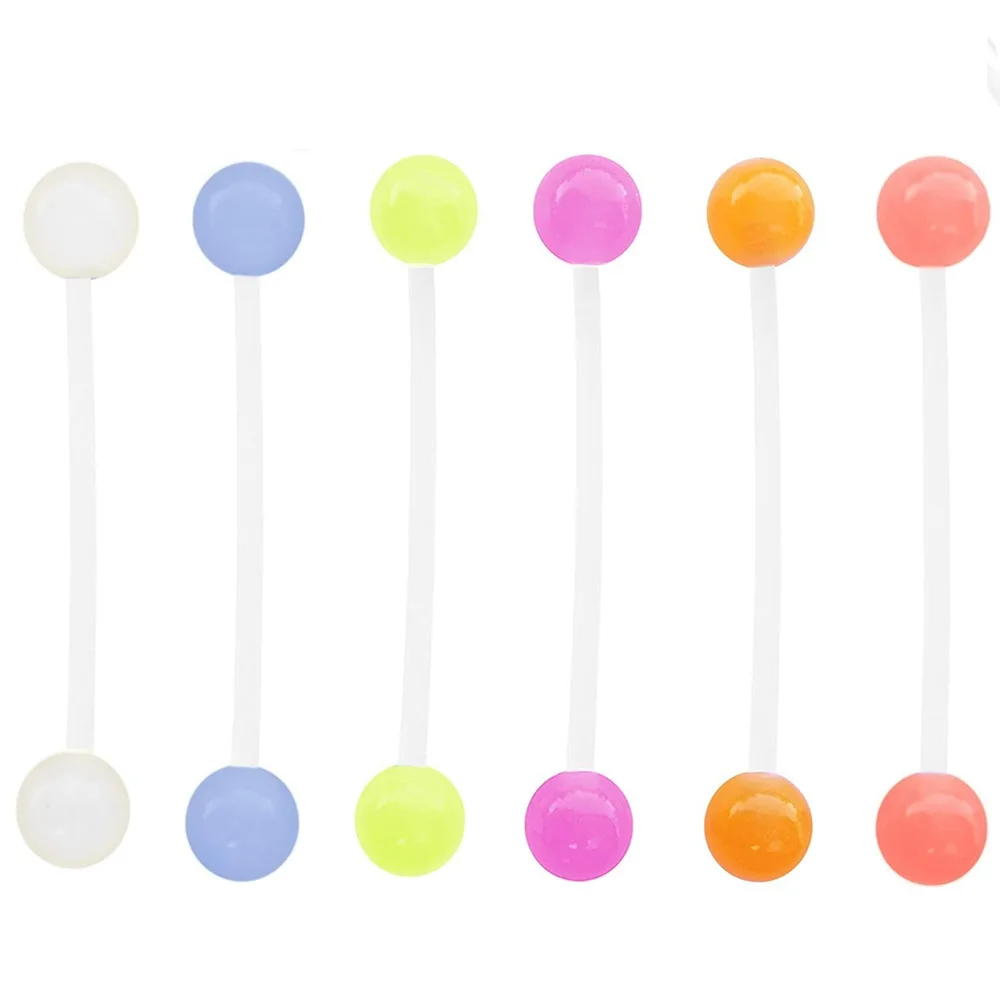1pcs Acrylic Colorful Flexible UV Silicone Tongue Nipple Stud Bar Ring Glow Barbell Piercing Body Jewelry | Украшения и
