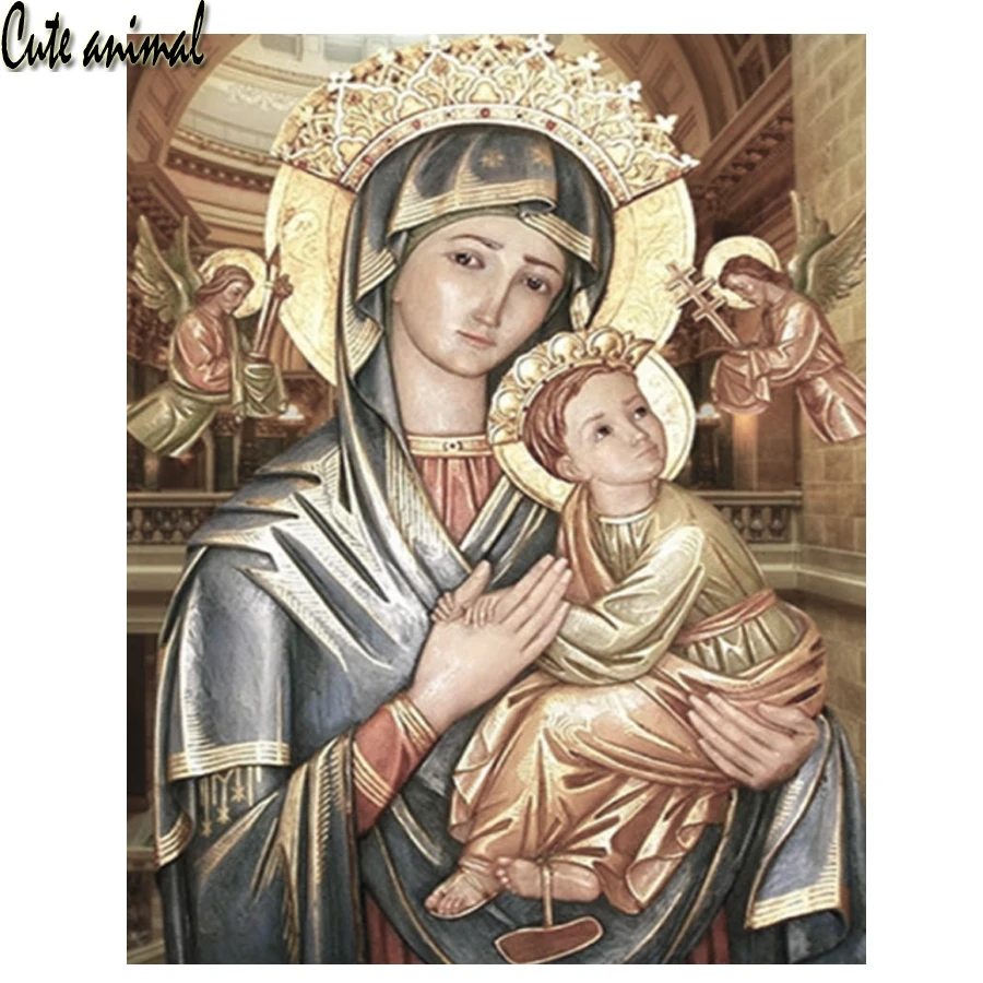 

5D DIY Diamond Painting Religious Virgin Mary Son Diamond Embroidery Mosaic Cross Stitch Kits Rhinestone Decor Christmas Gift