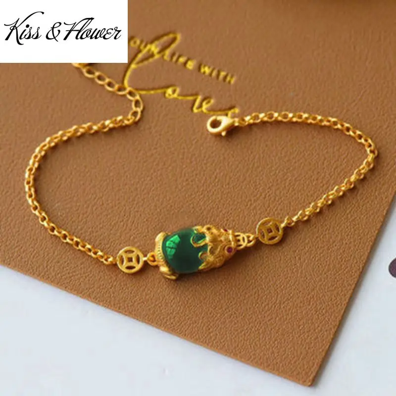 

KISS&FLOWER BR233 Fine Jewelry Wholesale Fashion Woman Bride Girl Birthday Wedding Gift Vintage PIXIU Coin 24KT Gold Bracelet