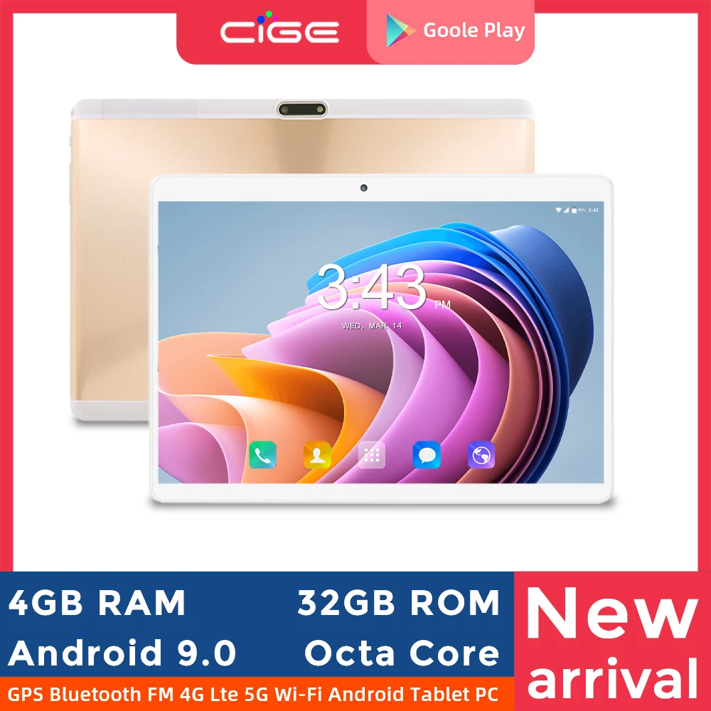 CIGE 10 Inch Tablet PC 4GB RAM 1920x1200 IPS HD Android 9.0 Octa Core 4G LTE Phone Cell Dual Wifi 2.4G 5G 10.1 For Children's