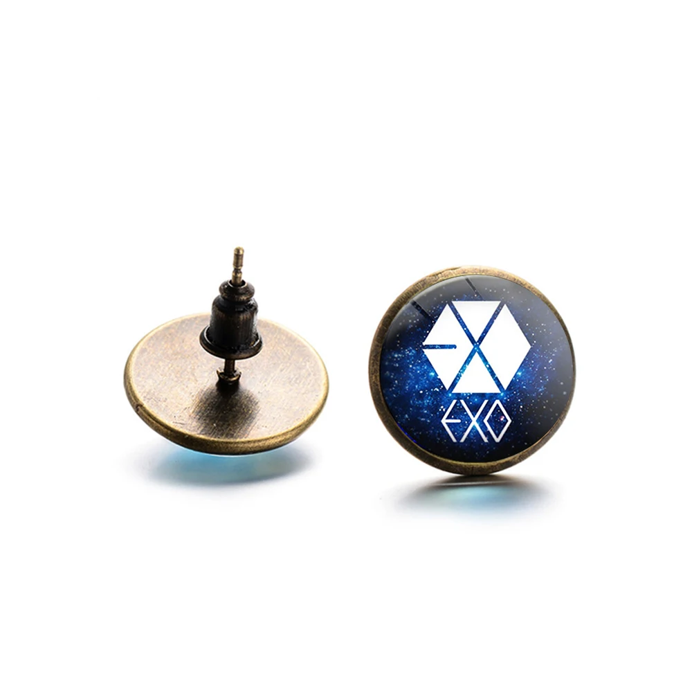 Серьги-гвоздики в стиле K-POP Харадзюку корейский идол логотип EXO стеклянный