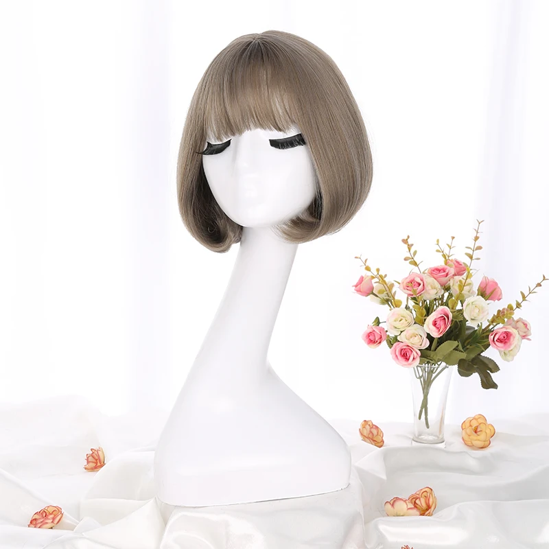 

LM Synthetic Shortwig Female BOBO Short Hair Korean air Bangs Inner Buckle Pear Flower Volume Chemical Fiber Wig