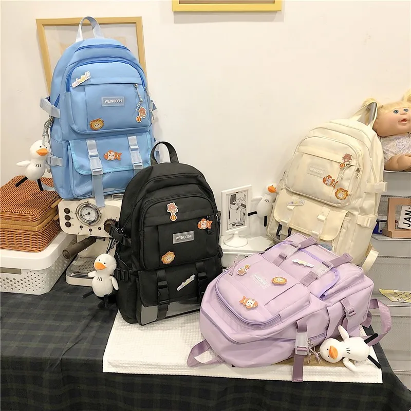 

Fashion Women Backpack Harajuku Trend Nylon Solid Color School Bag For Girls Large School Backpack With Many Pockets