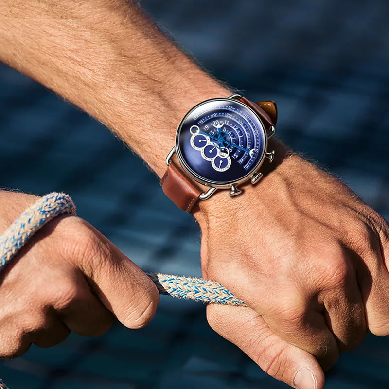 Creative Runway Designer Men New Brand Watches Casual Fashion Cool Guys Quartz Wristwatch Waterproof Genuine Leather Strap Watch