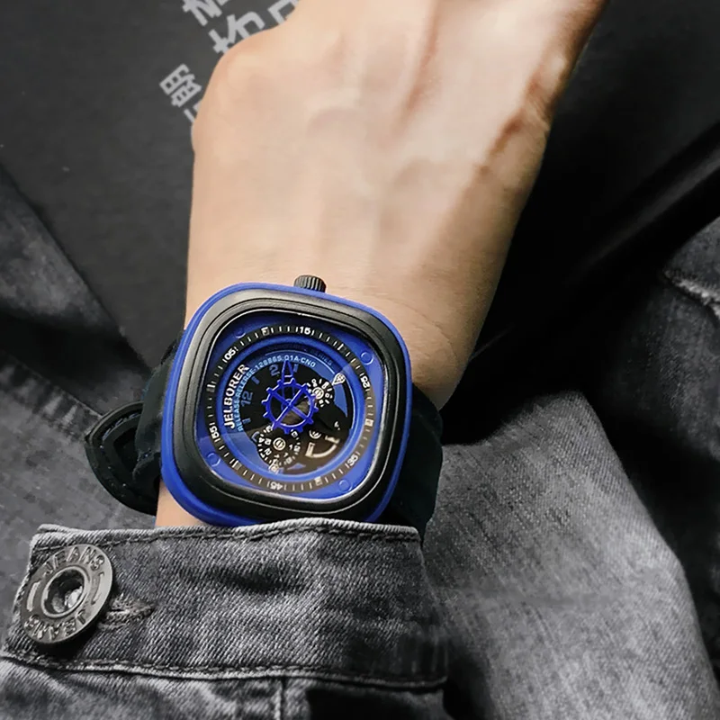 

men's gift Enmex creative wristwatch big face square face Watch special forces Art trend fashion young people quartz watches