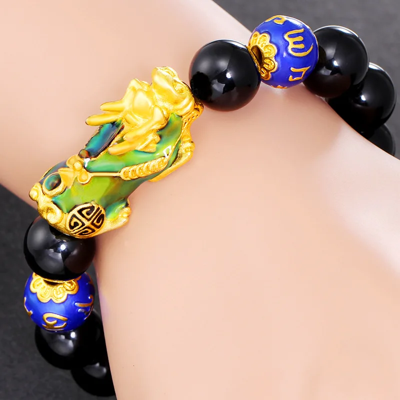 

Novel Colorful Pixiu Brave Troops Buddha Bracelets Natural Black Stone Beads Men's Bracelet Bangles Dropship Jewelry Gift