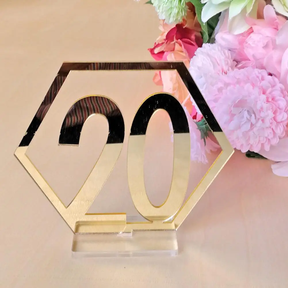 A Set Of Acrylic Antler Golden Banquet Table Number Plate Wedding Supplies 1-20 Hexagonal Digital Seat Card Decoration | Дом и сад