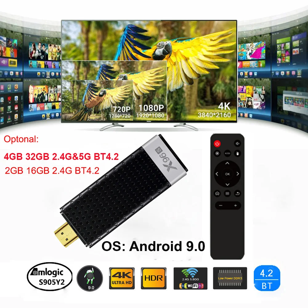 

X96S TV Stick Android 9.0 TV Dongle 4GB 32GB Amlogic S905Y2 Quad Core 2.4G 5GHz Wifi BT4.2 1080P H.265 HD 4K 60pfs TV Receiver