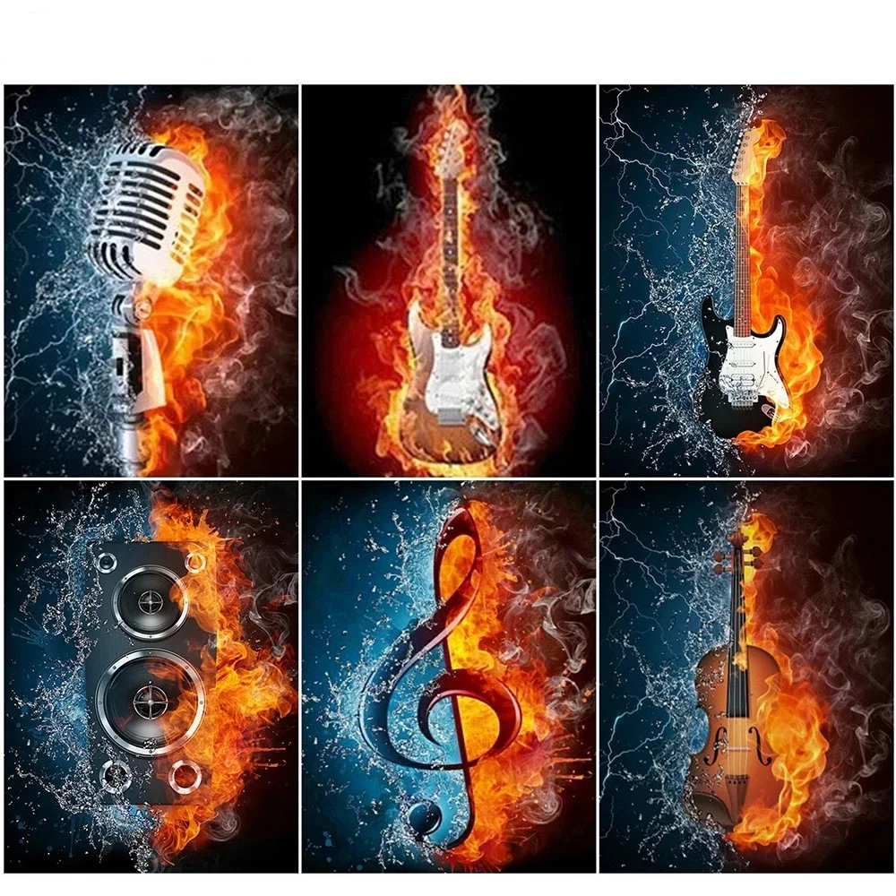 

5D Diamond Painting Guitar Microphone Full Drill Square Handmade Rhinestones Embroidery Mosaic Wall Picture for Home Decoration