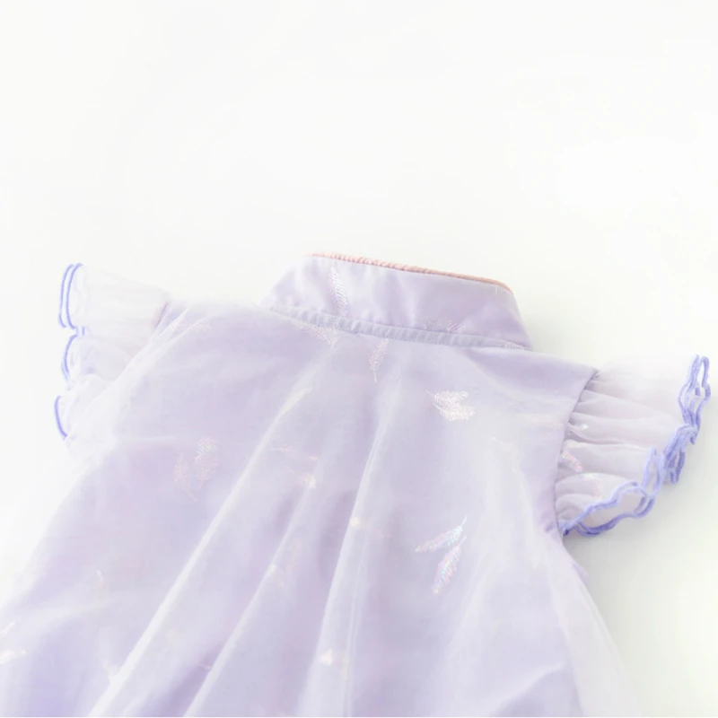 

Fashion Cute Baby Girl Bodysuit Patchwork Mesh Ruffles Flying Sleeve Baby Cheongsam Party Wedding Baby Princess Clothes 0-18M