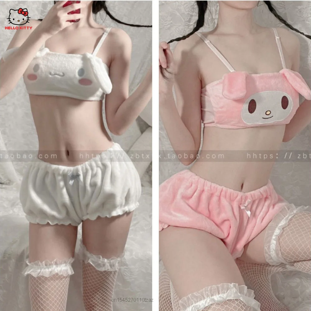 

Sanrio Kawaii Cinnamoroll My Melody Kuromi Plush Women Y2k Girls Pajamas Suits Tops Shorts Lolita Gothic Sexy Cosplay Clothes Za